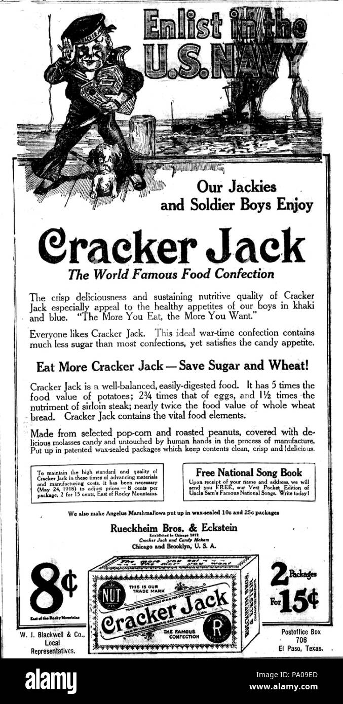 622 Cracker Jack ad Gewinnen Stockfoto