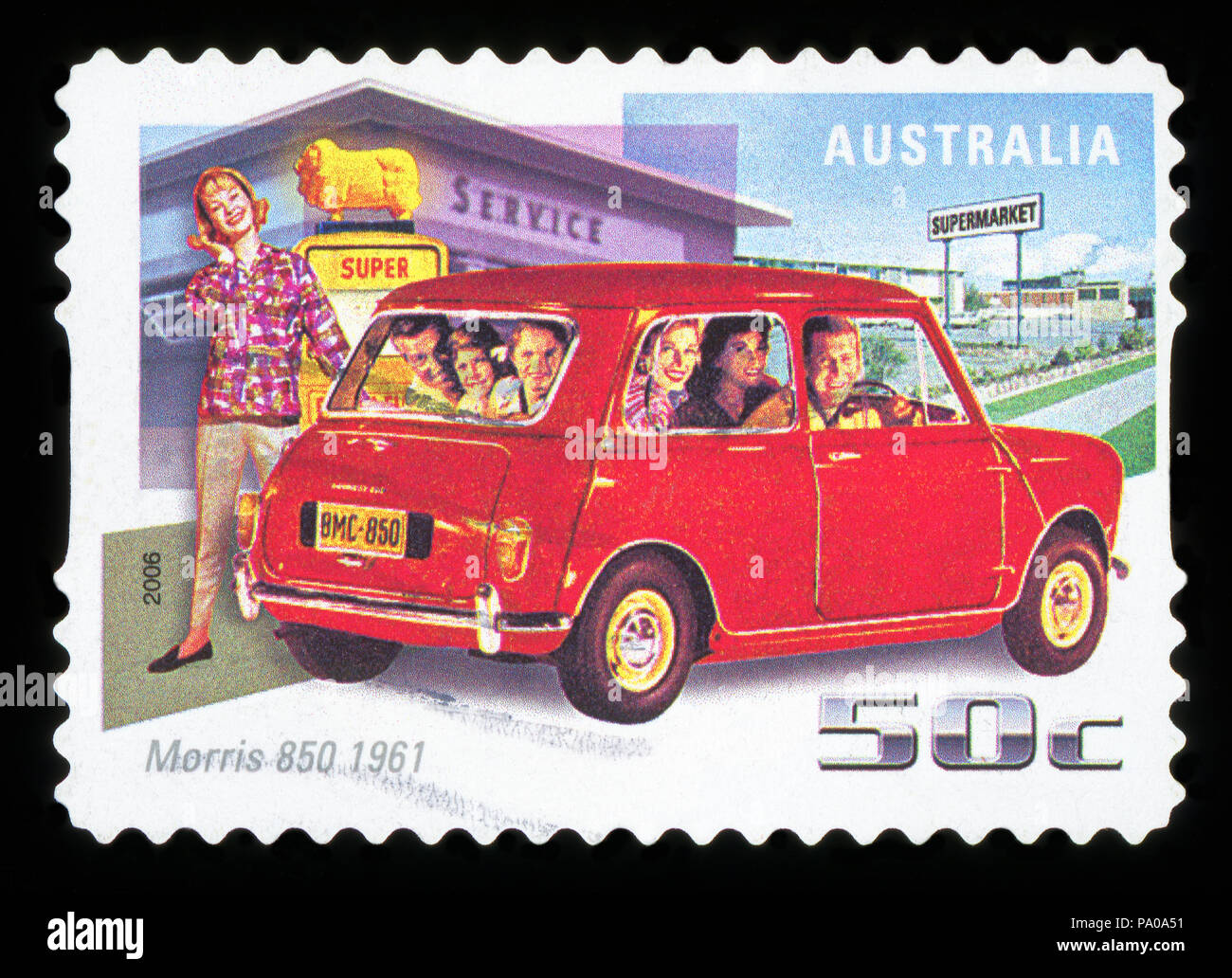 Australien - ca. 2006: einen Stempel in Australien gedruckten zeigt Morris 850, 1961, ca. 2006 Stockfoto