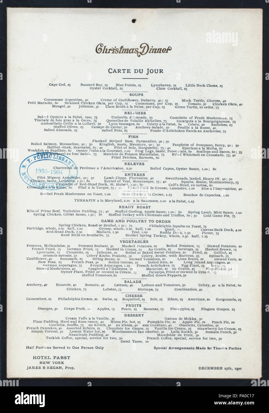 310 WEIHNACHTSESSEN (Durch) HOTEL PABST (at) "Broadway und 42ND STREET, NY" (HOTEL gehalten ;) (NYPL Hades -275264-4000011915) Stockfoto