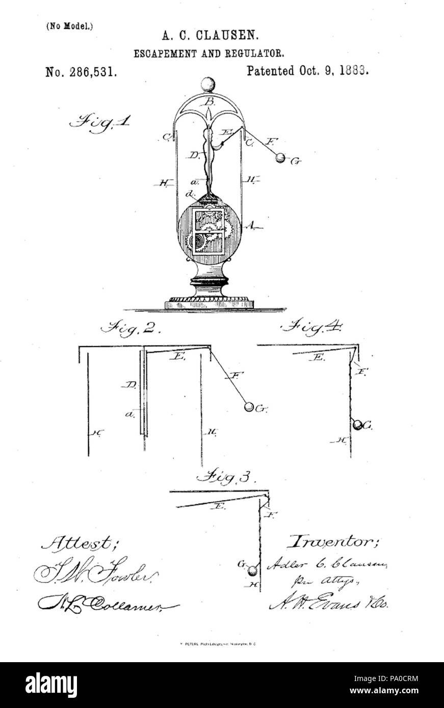659 Flying Pendeluhr Patent Stockfoto