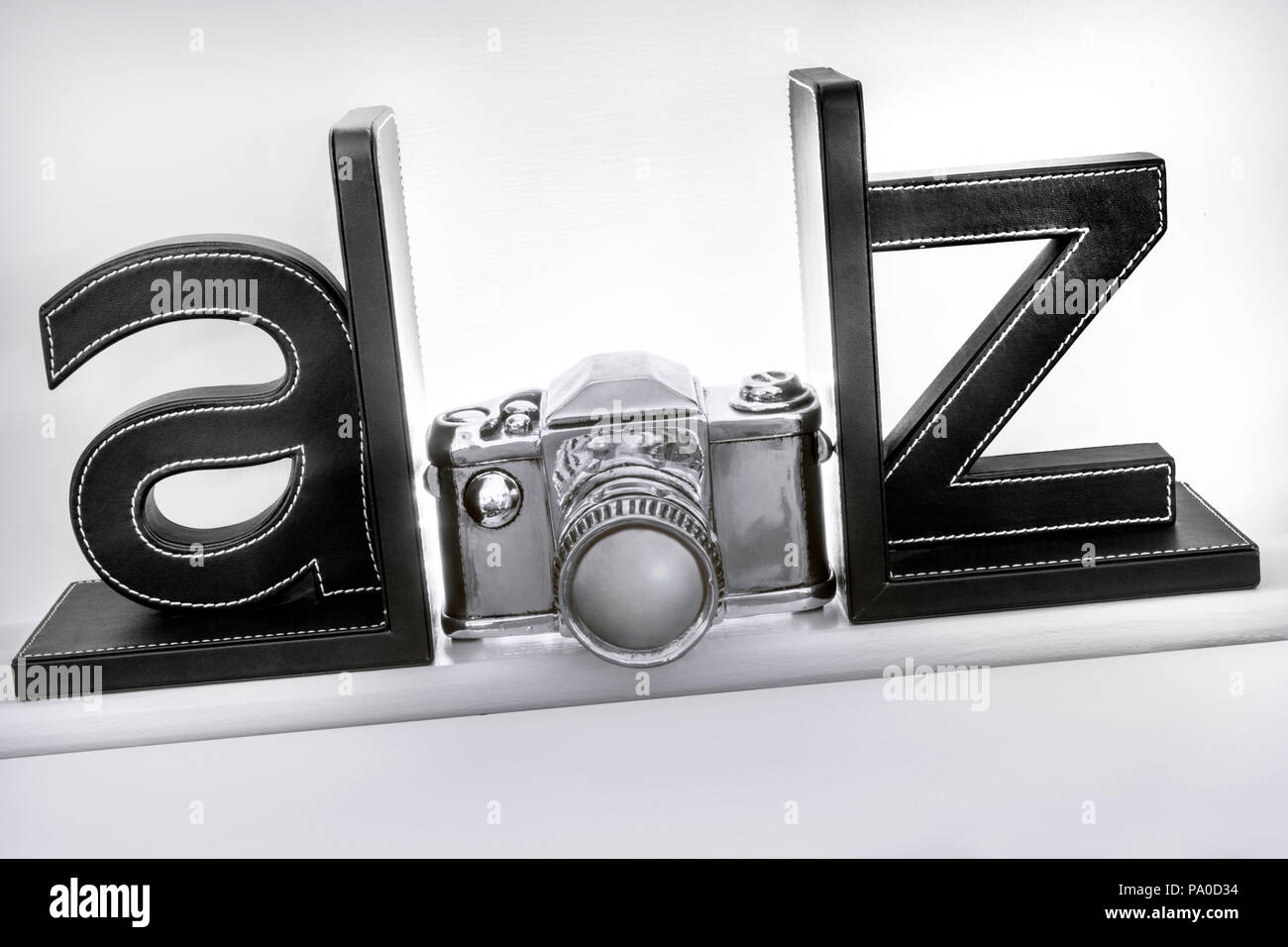 A-Z generische Silber Kamera im Bücherregal als Führer stilisierte zu Kameras Fotografie Fotografische Techniken Film Cherished Classics Stockfoto