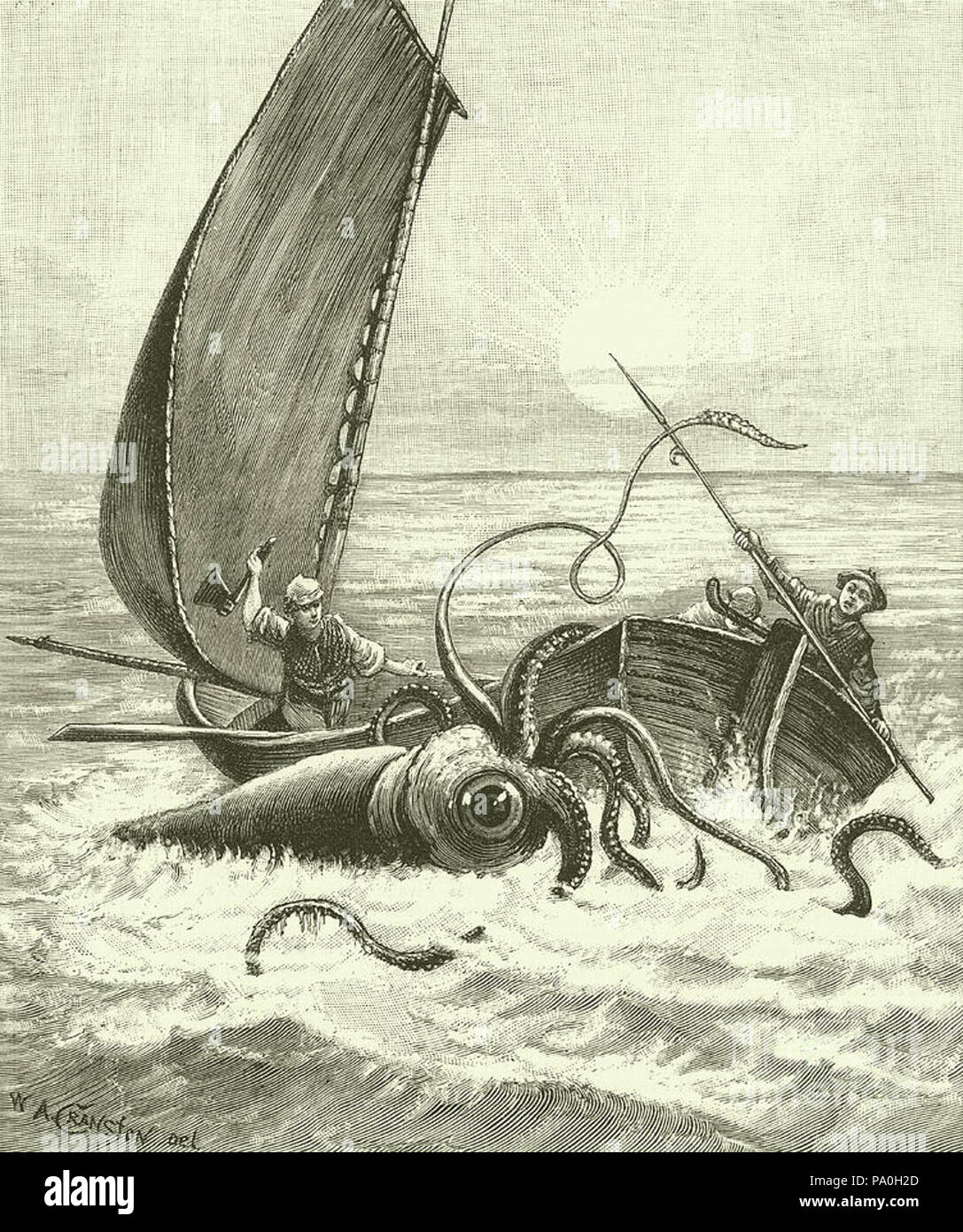 711 Giant Squid angreifenden Boot Stockfoto