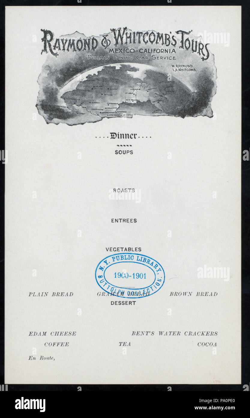 560 Abendessen (Besitz) RAYMOND &Amp; WHITCOMBIS Touren (at) PULLMAN DINING CAR 0806MEXIKO - Kalifornien (RR ;) (NYPL Hades -275111-476210) Stockfoto
