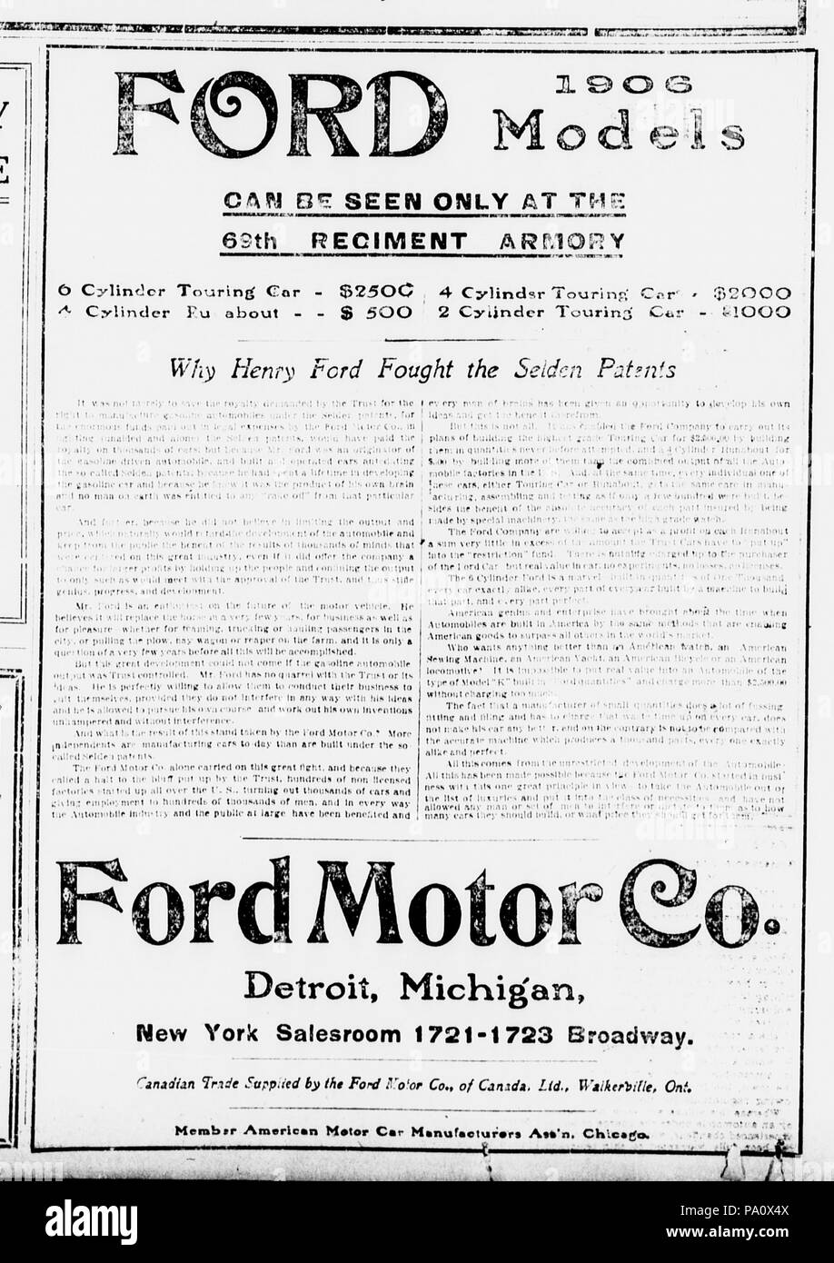 661 Ford Motor Co. Werbung (die Sonne, 1906-01-14, Abschnitt 3, Seite 13) Stockfoto
