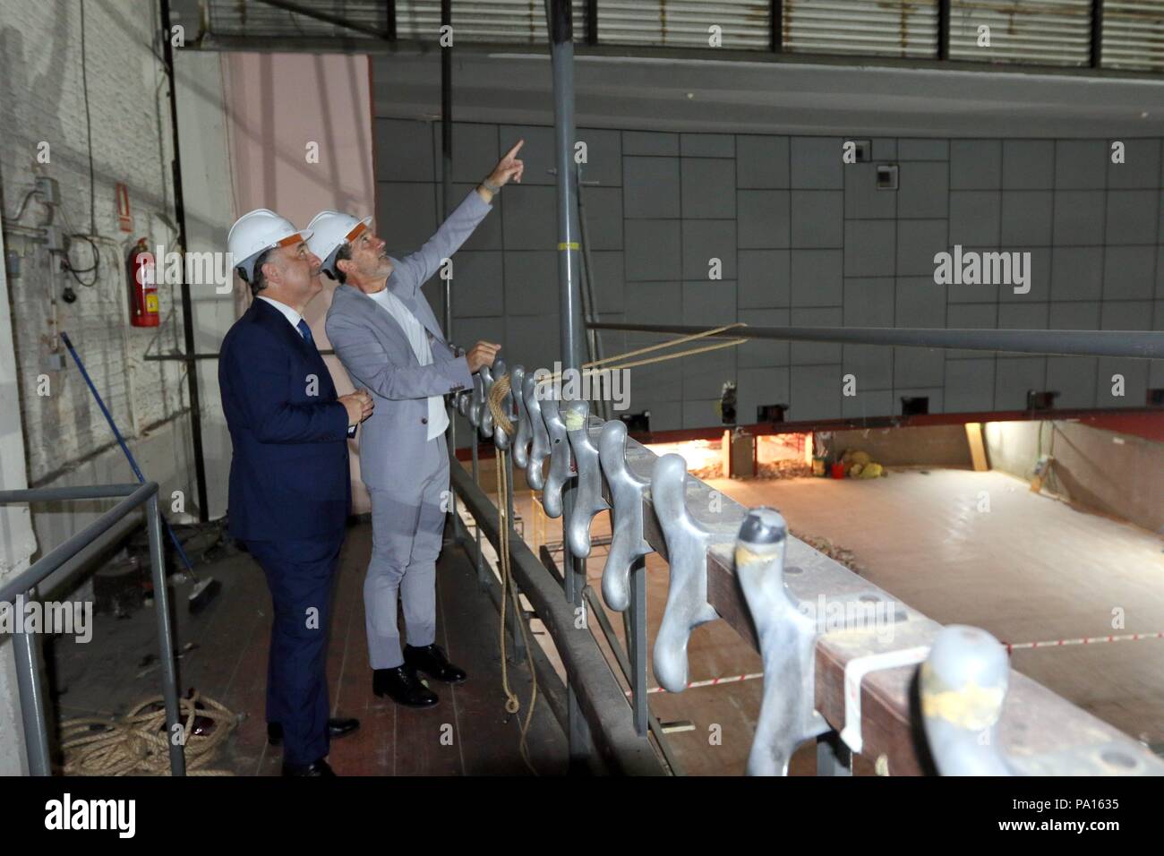 Malaga, Spanien. 19. Juli 2018. Antonio Banderas mit Caixabank in seinem Soho theater Projekt in Málaga Málaga, Spanien Quelle: CORDON PRESSE/Alamy leben Nachrichten Stockfoto