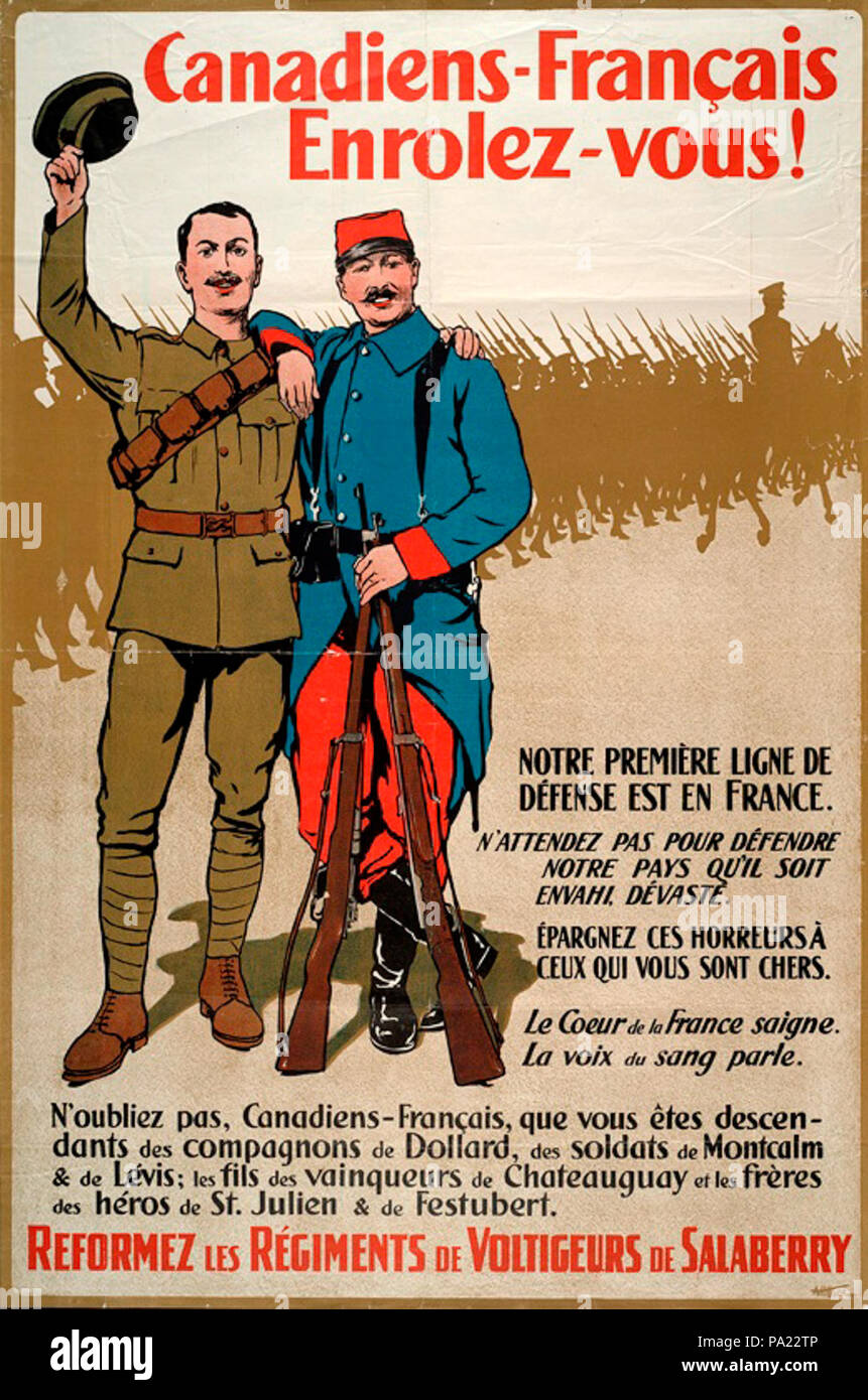 . Français: "Canadiens - Français enrolez-vous!" (Kanada) Englisch: (French-Canadians - Eintragen!) (Kanada). Zwischen 1914 und 1918 276 Canadiens enrolez vous Francais Stockfoto