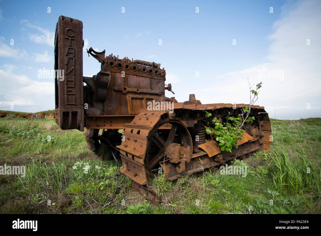 Verlassenen russischen Militärfahrzeug auf Matua Island, Kuril Inseln Stockfoto