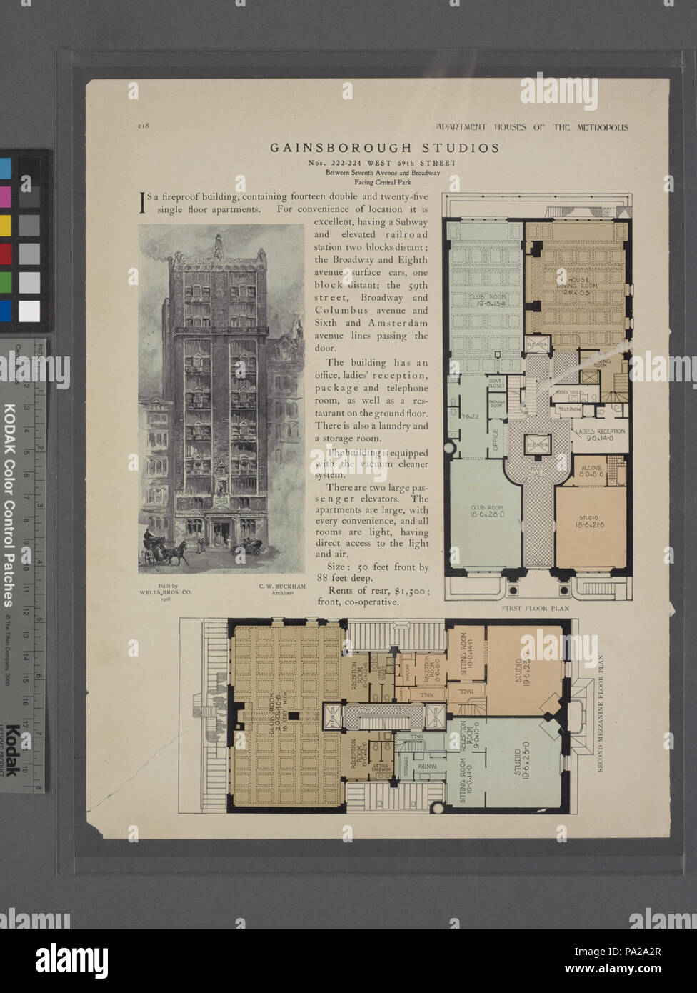 687 Gainsborough Studios, Nr. 222-224 West 59. Straße, zwischen 7. Avenue und Broadway, mit Blick auf den Central Park; ersten Grundriss; zweite zwischengeschoss Plan (Nypl b 12647274-465642) Stockfoto