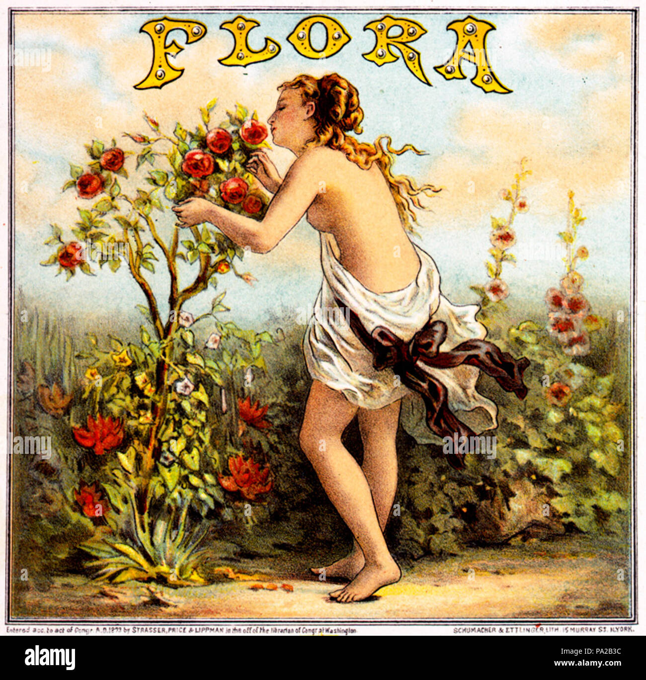 656 Flora, Tabak Label, 1873 Stockfoto