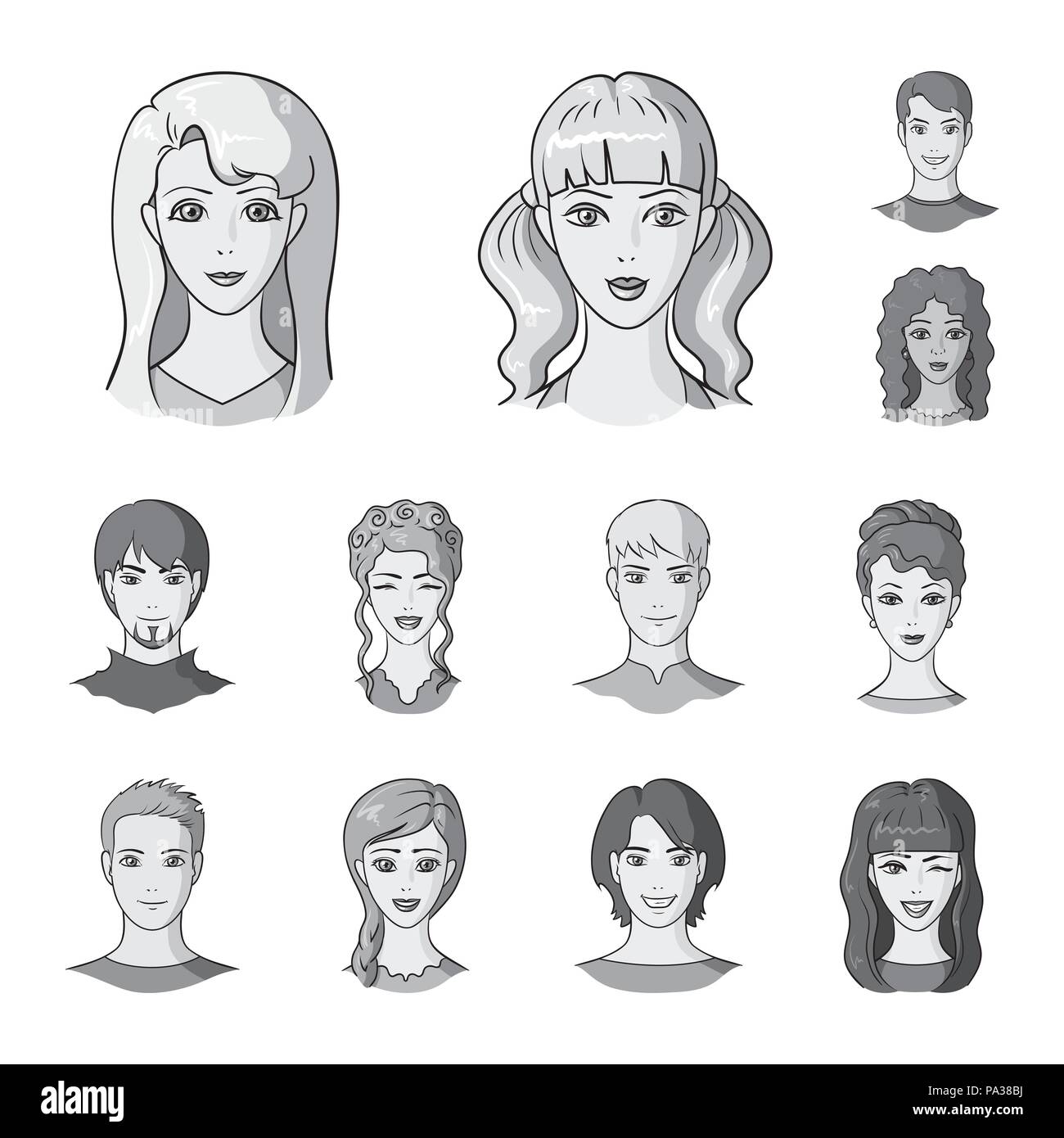 Avatar und monochrome Icons im Set Sammlung für Design. Eine Person aussehen Vektor Symbol lieferbar Abbildung. Stock Vektor