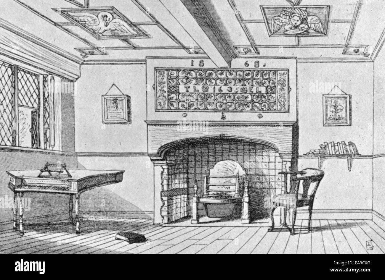 306 Chimneypiece an Newcomin Haus - Devonshire Figuren und seltsame Ereignisse (2) Stockfoto