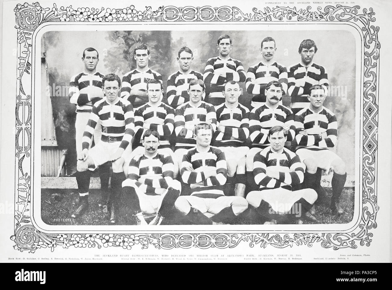 26 1904 Auckland Team, das die Britischen Inseln konfrontiert Stockfoto