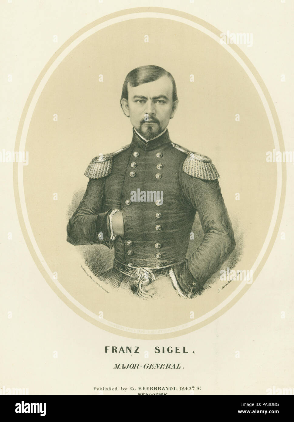 . Englisch: Büste Porträt eines Mannes in Uniform. "FRANZ SIGEL, Major - allgemeine." (Abbildung unten). Titel: 'Franz Sigel, Generalmajor." Zwischen 1861 und 1865 2 "Franz Sigel, Generalmajor." Stockfoto