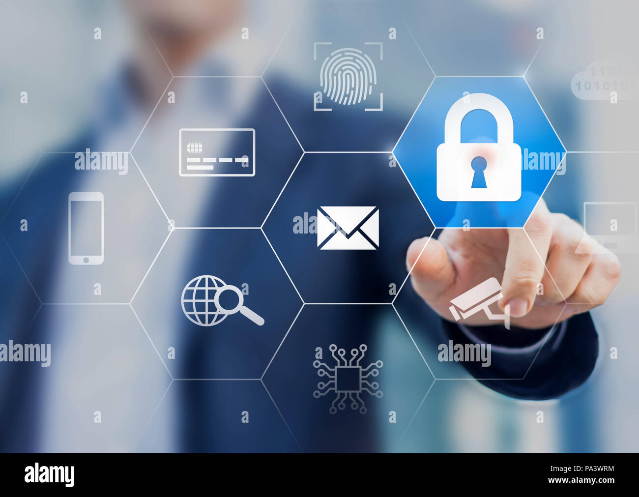Sicherheit im Internet mit Secure Access Website und E-Mail, Schutz für die Zahlung mit Kreditkarte, biometrische Fingerabdruck, Cyber Security für persönliche Stockfoto