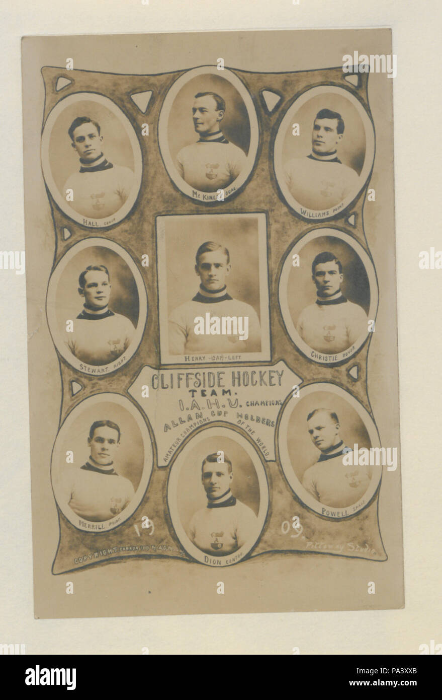 324 Cliffside Hockey Team IAHU Team Champions, Allan Becherhalter, laienhaftes Meister der Welt, 1909 (HS 85-10 -20692) Original Stockfoto