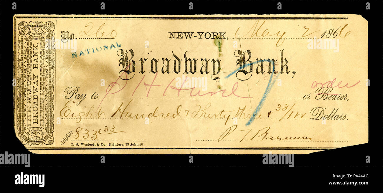 185 BARNUM, Phineas Taylor (signiert) prüfen Stockfoto