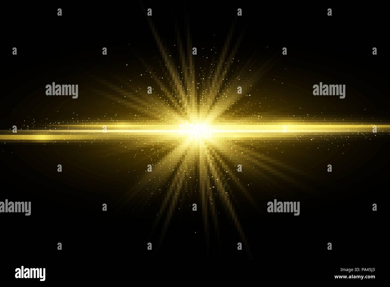 Abstrakte stilvolle goldenen Licht Effekt auf dunklem Hintergrund. Leuchtende Magische Sterne. Hellen Flares. Gold strahlen. Magische Explosion. Weihnachten Licht. Vektor illu Stock Vektor