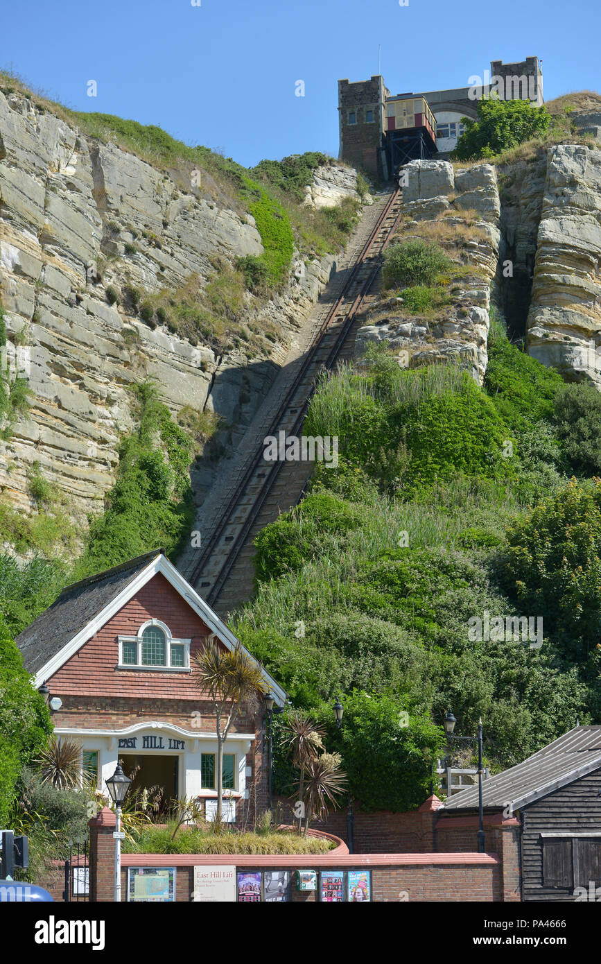 East Hill Cliff Railway, Hastings, East Sussex, Großbritannien Stockfoto