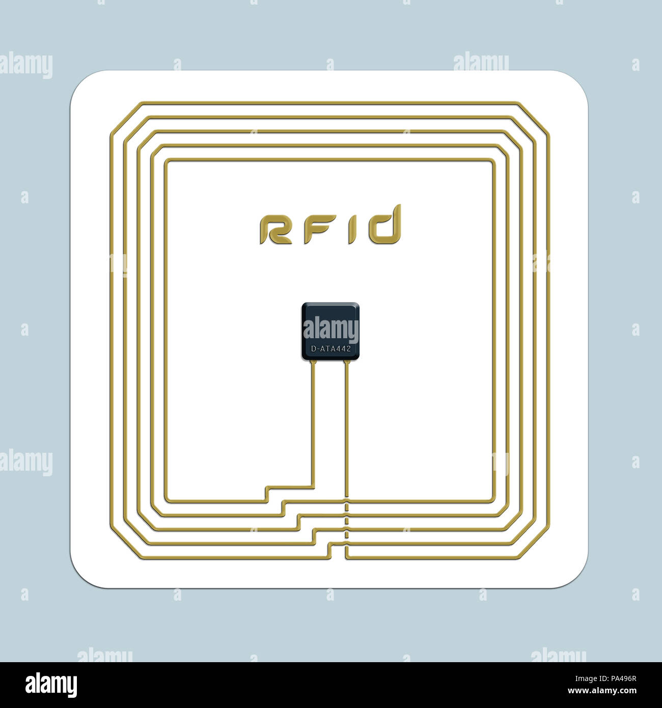 Ein Bild von einer isolierten elektronischen RFID-Karte vor einem blauen Hintergrund Stockfoto