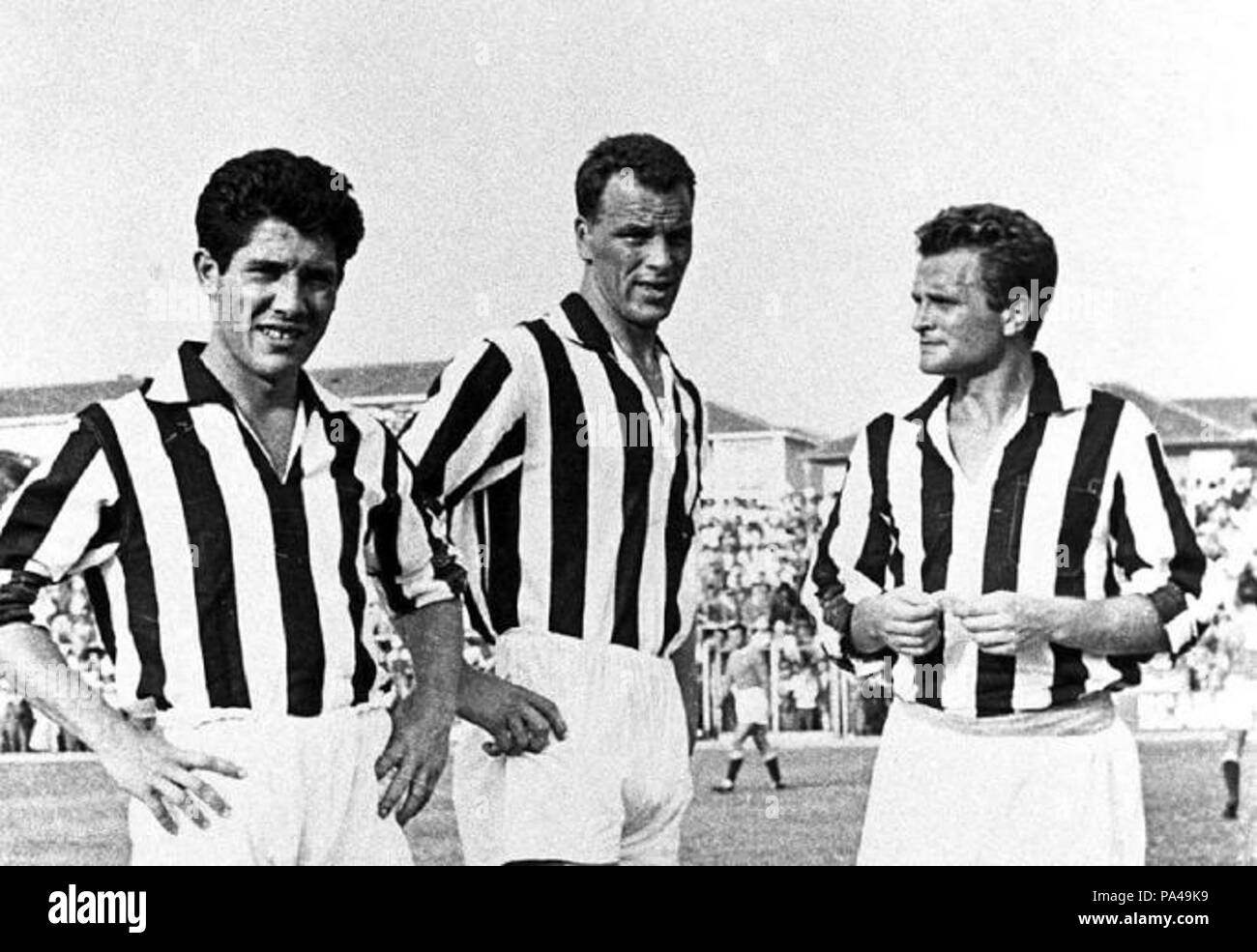 142 FC Juventus - Magische Trio-Sívori, Charles, Boniperti Stockfoto