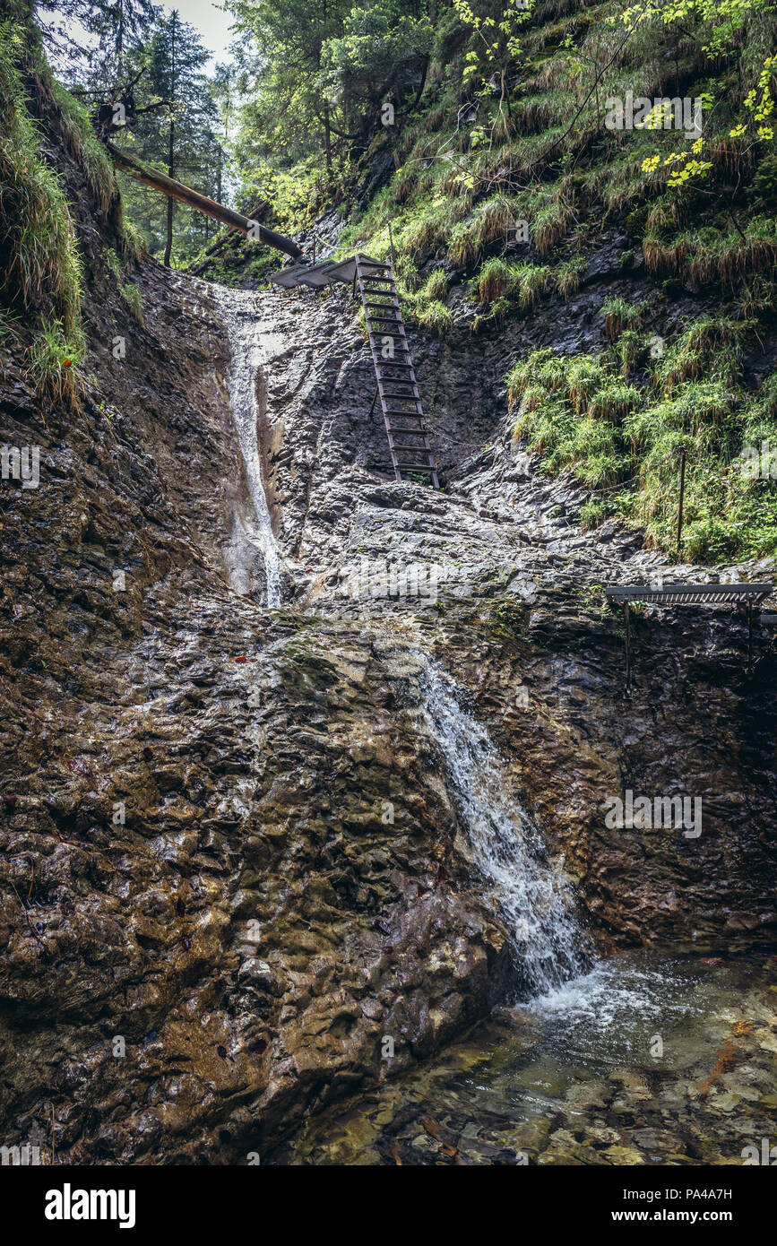 Korytovy Wasserfall in Sucha Bela Canyon im Slowakischen Paradies Nationalpark, nördlichen Teil der Slowakischen Erzgebirge in der Slowakei Stockfoto