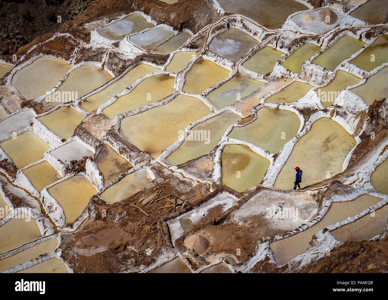 Maras Salz Terrassen, Peru Stockfoto