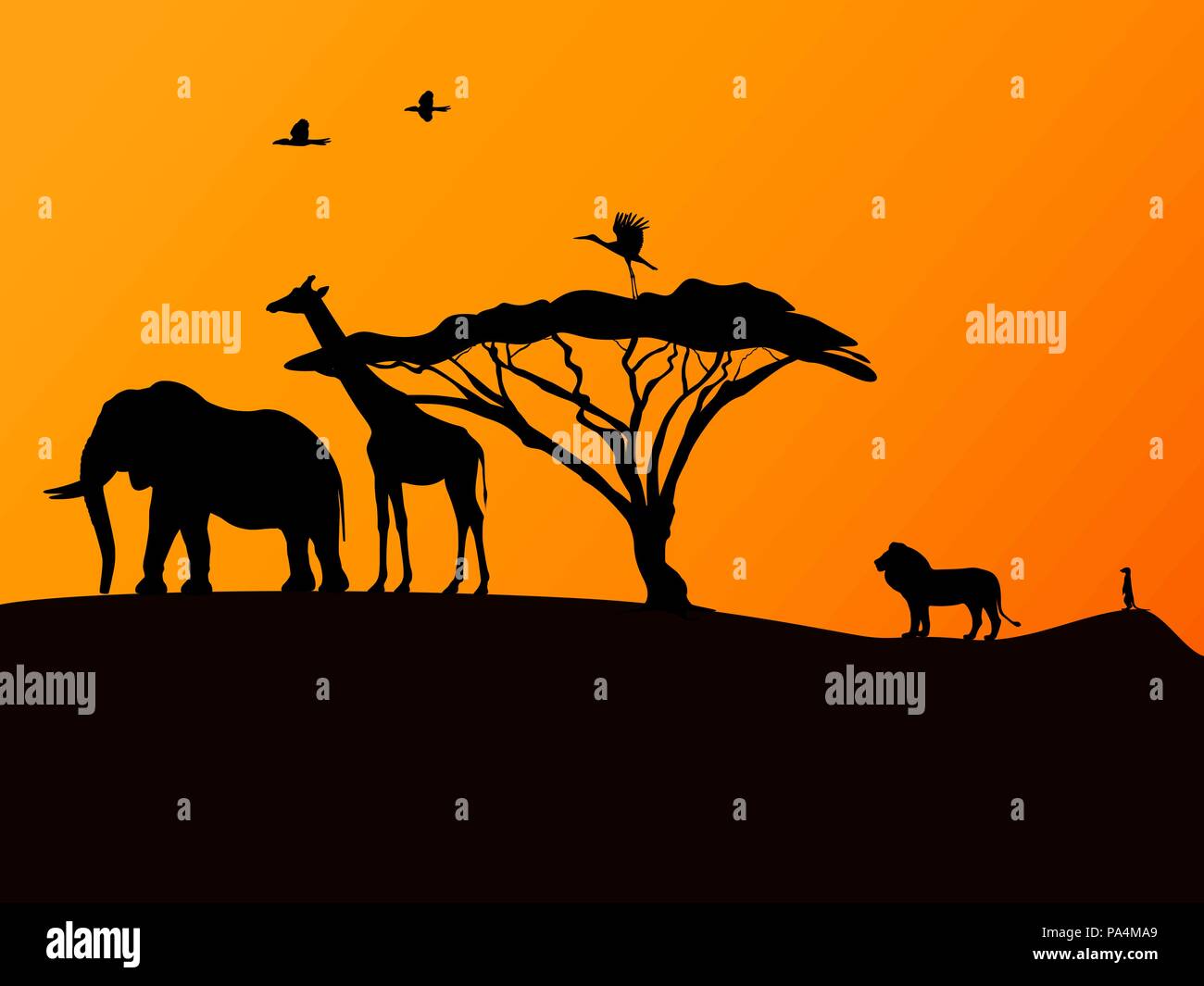 Afrikanischen Sonnenuntergang und Tiere Stock Vektor