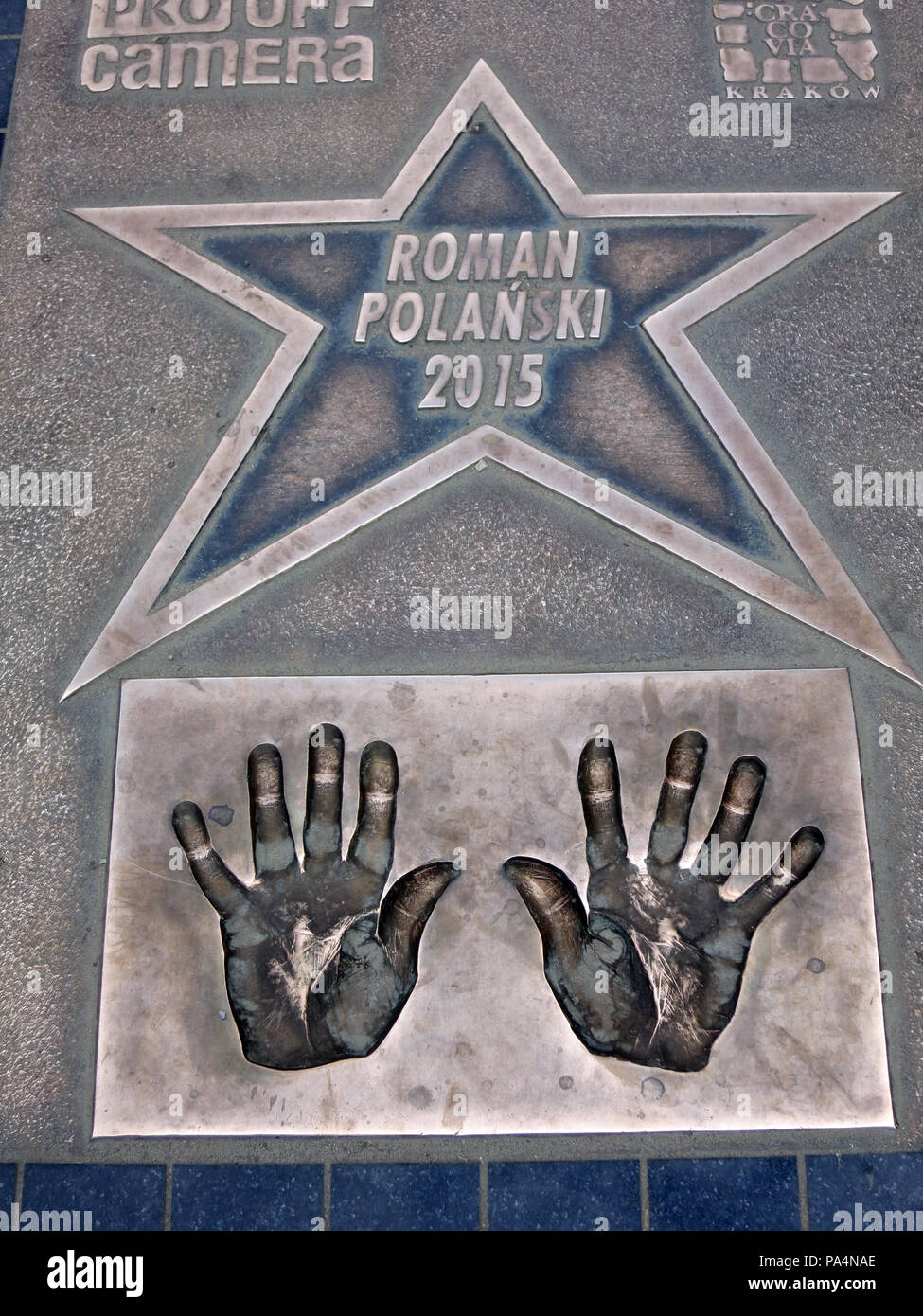 Handabdrücke von Roman Polanski, Walk of Fame, Krakau, Polen Stockfoto