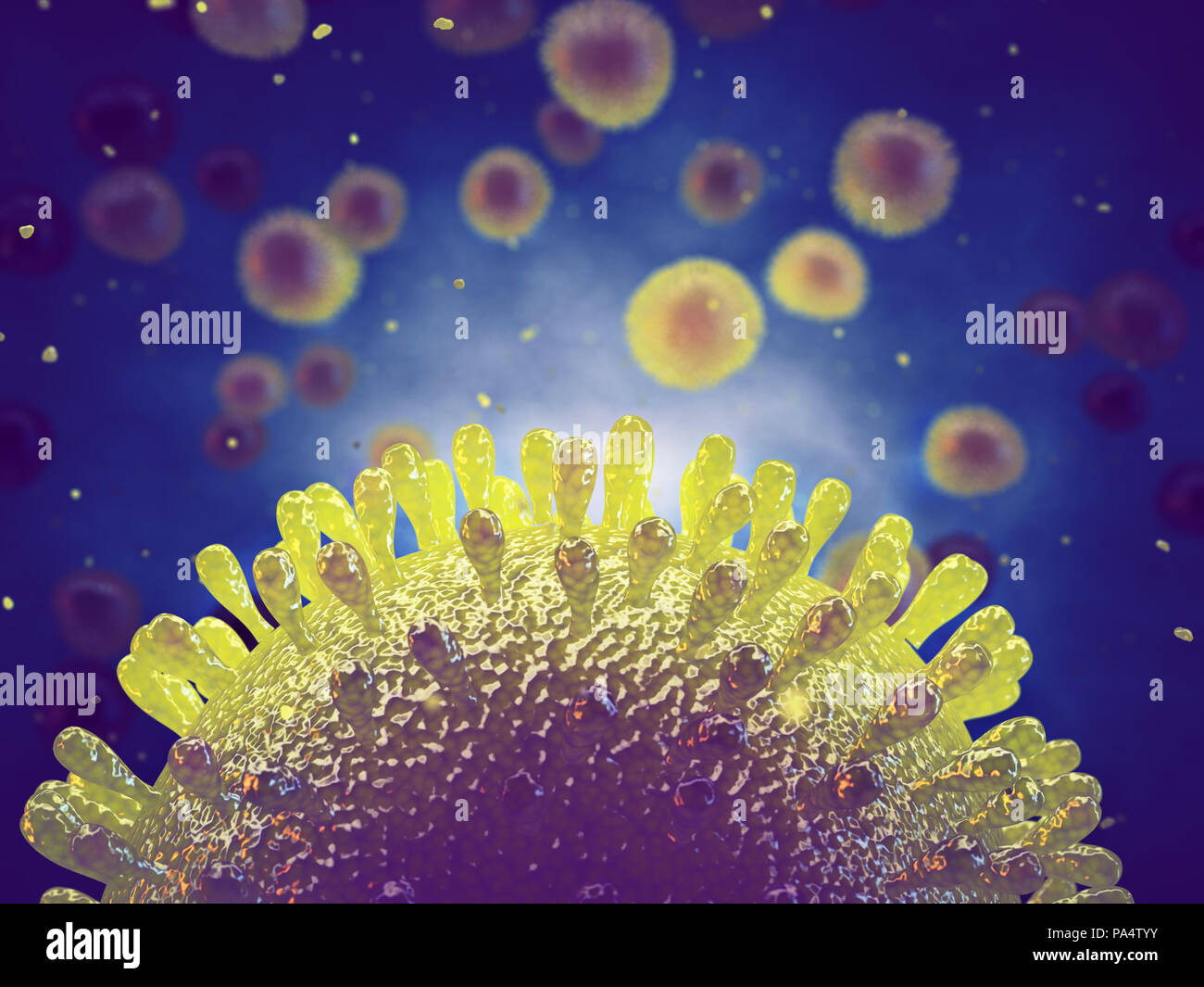 Influenza (Grippe) ist eine hoch ansteckende virale Erkrankung, die durch das Influenzavirus verursacht, viraler Übertragung vom Tier auf den Menschen Stockfoto