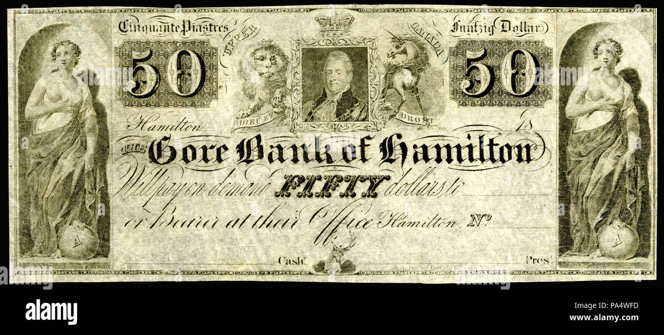 271 - S 1800 - Die Gore Bank von Hamilton, UC-50 Dollar (1800s) Stockfoto