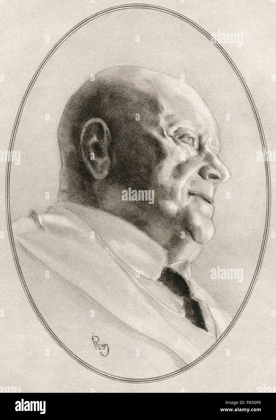 Jean Sibelius, geboren Johan Christian Julius Sibelius, 1865 - 1957. Finnische Komponist und Violinist. Abbildung von Gordon Ross, US-amerikanischer Künstler und Illustrator (1873-1946), von lebenden Biographien der großen Komponisten. Stockfoto