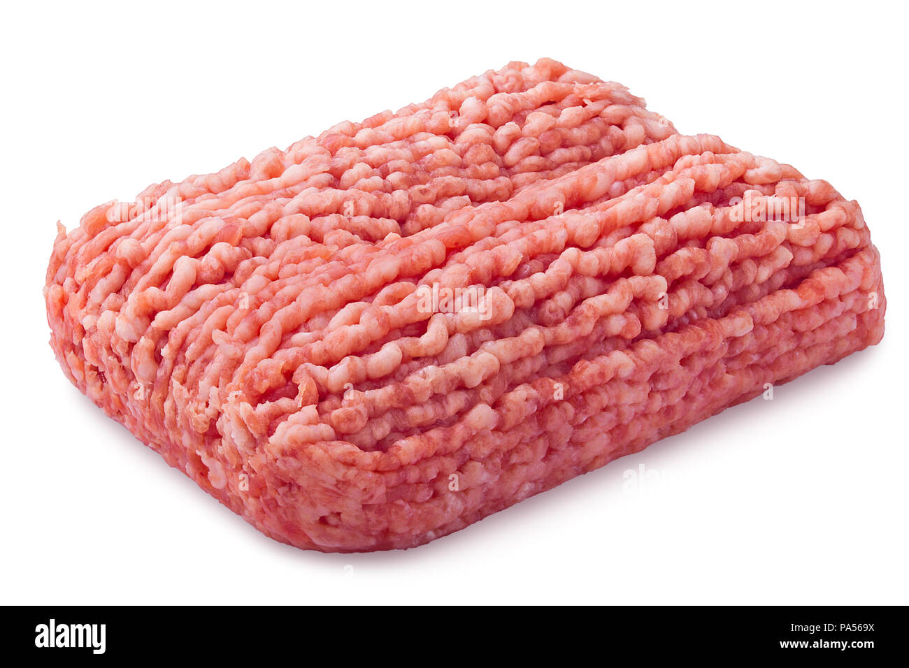 Hackfleisch, Schweinefleisch, Rindfleisch, forcemeat, Beschneidungspfade, auf w isoliert Stockfoto