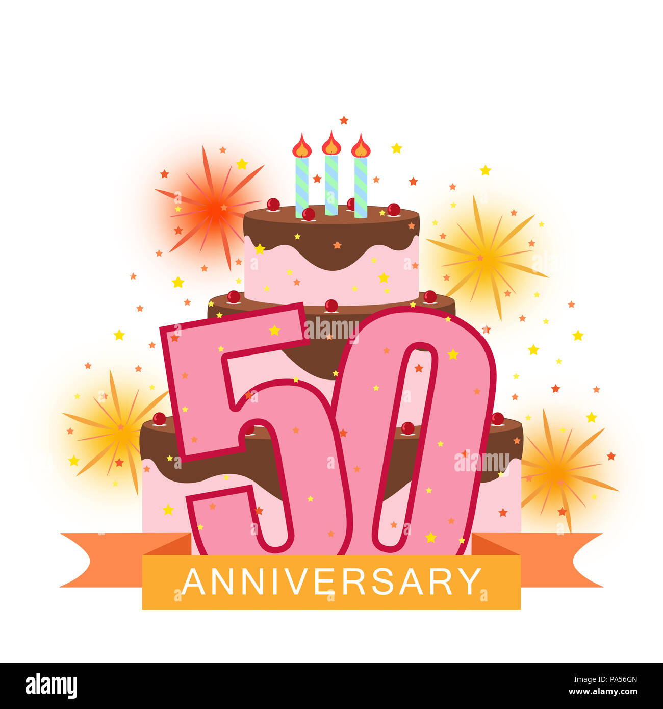 Zeigt das Bild mit der Nummer 50, Kuchen, Feuerwerk und Sterne Regen Stockfoto