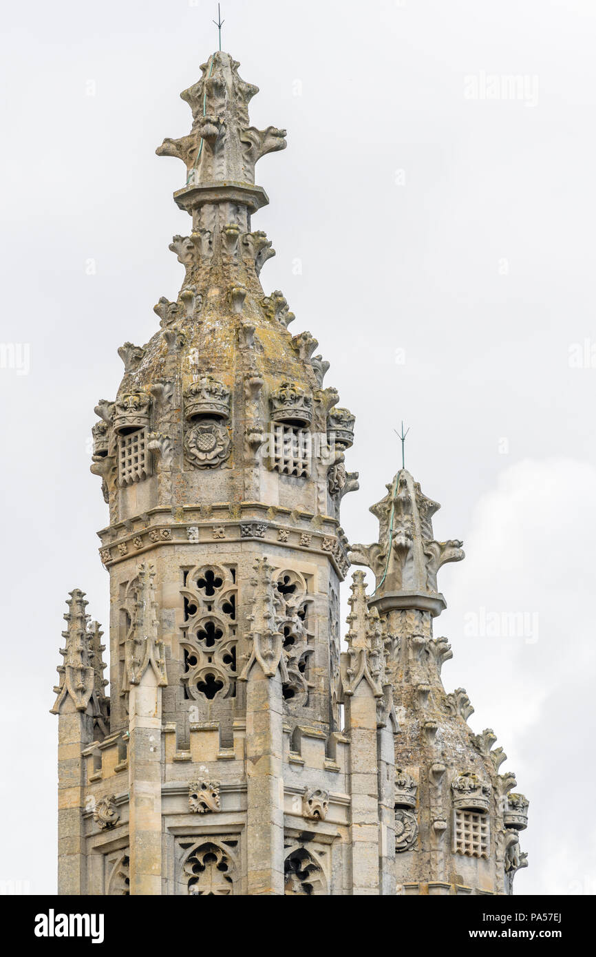 Turm am King's College, Universität Cambridge, England. Stockfoto