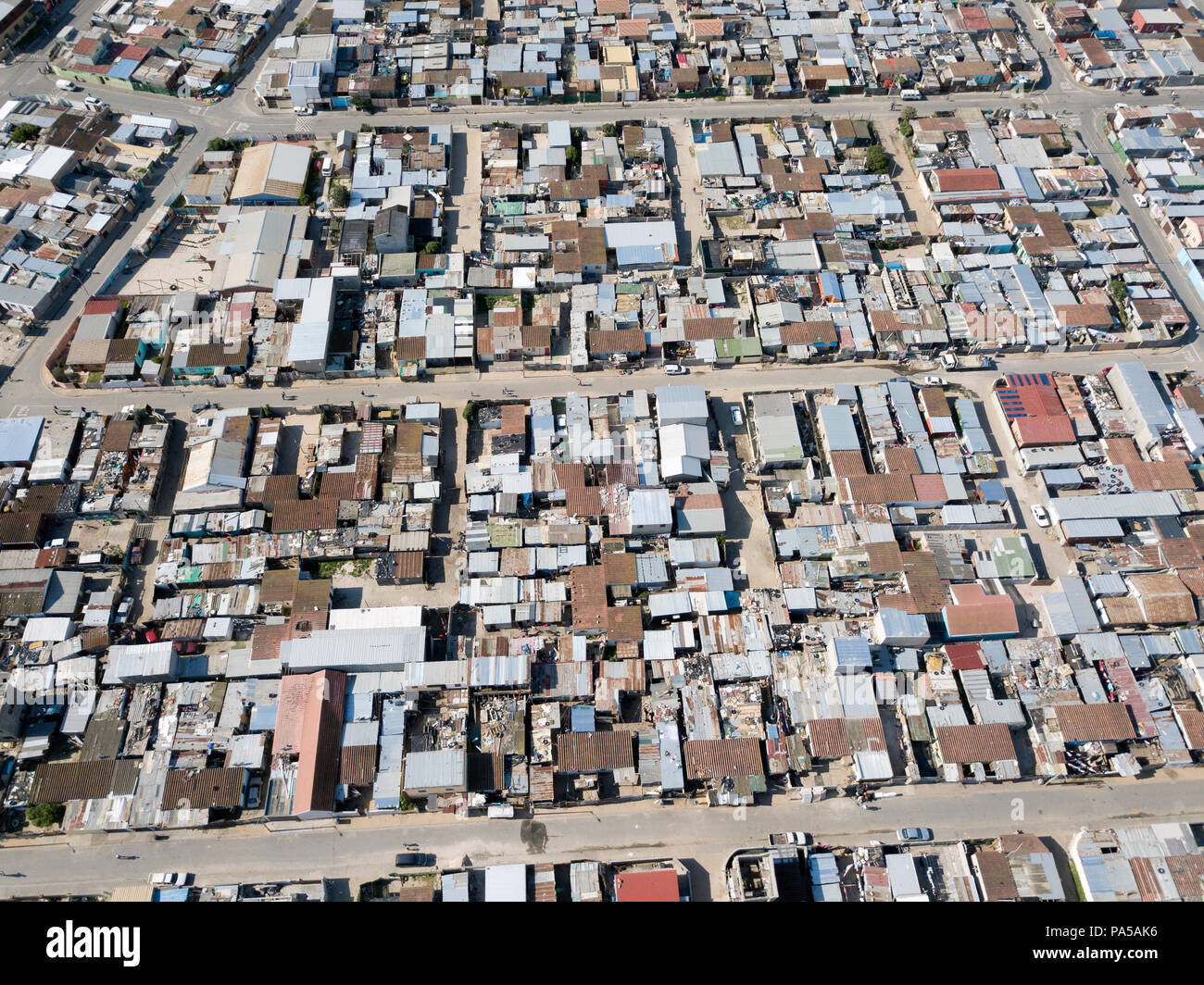 Luftbild in einem Township in Südafrika Stockfoto