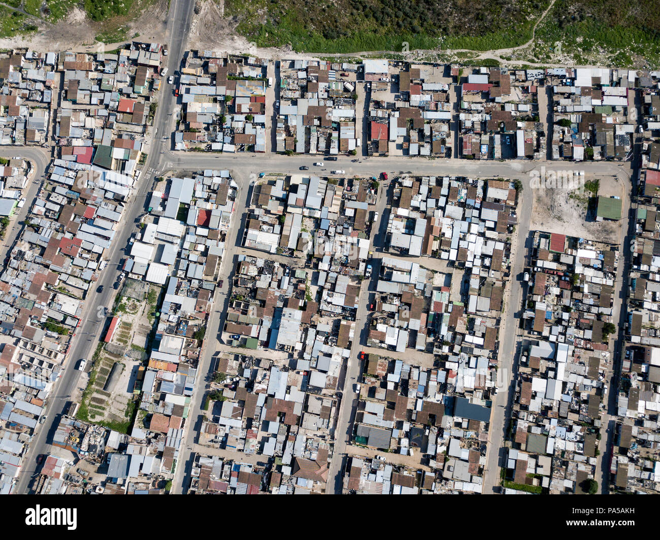 Luftbild in einem Township in Südafrika Stockfoto