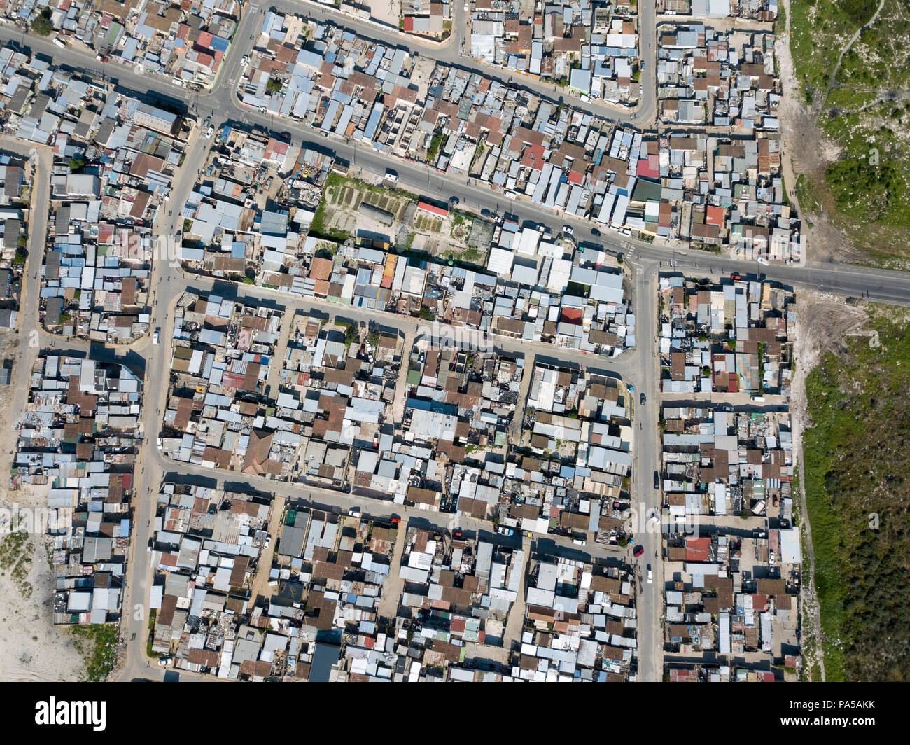 Luftbild in einem Township in Südafrika Stockfoto