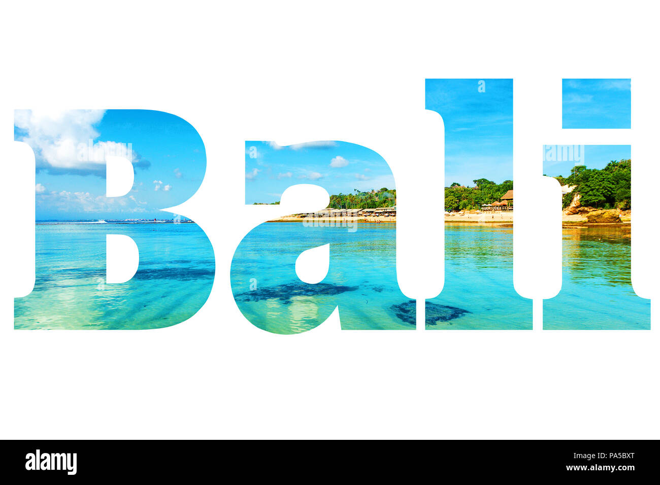 Bali Text - ein schöner Strand, Reiseziel Konzept Bild. Stockfoto