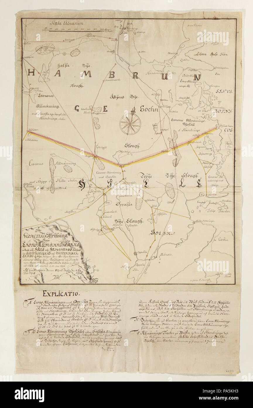 URI 100 Geometrisk karta över Hambrånge och Hille socknar Gästrikland bezieht, 1701-1734 - Skoklosters slott - 97973 Stockfoto