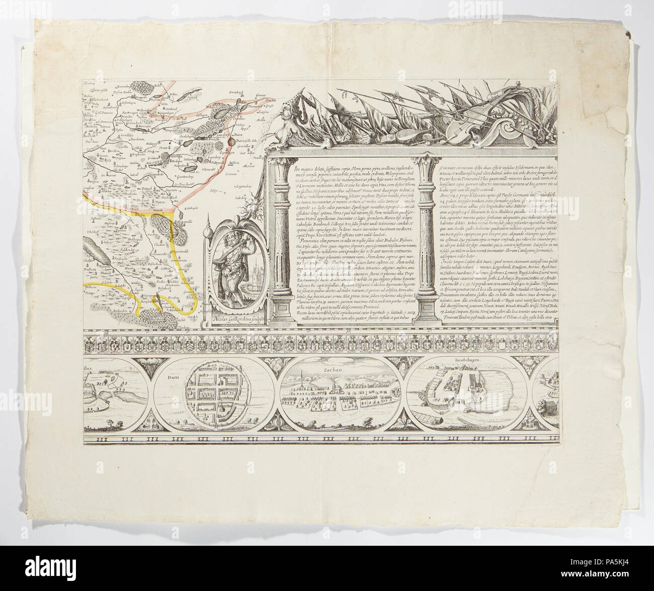 317 Tre stadsvyer, Damm, Zachan, Jacobshagen, 1600-talet - Skoklosters slott - 98044 Stockfoto