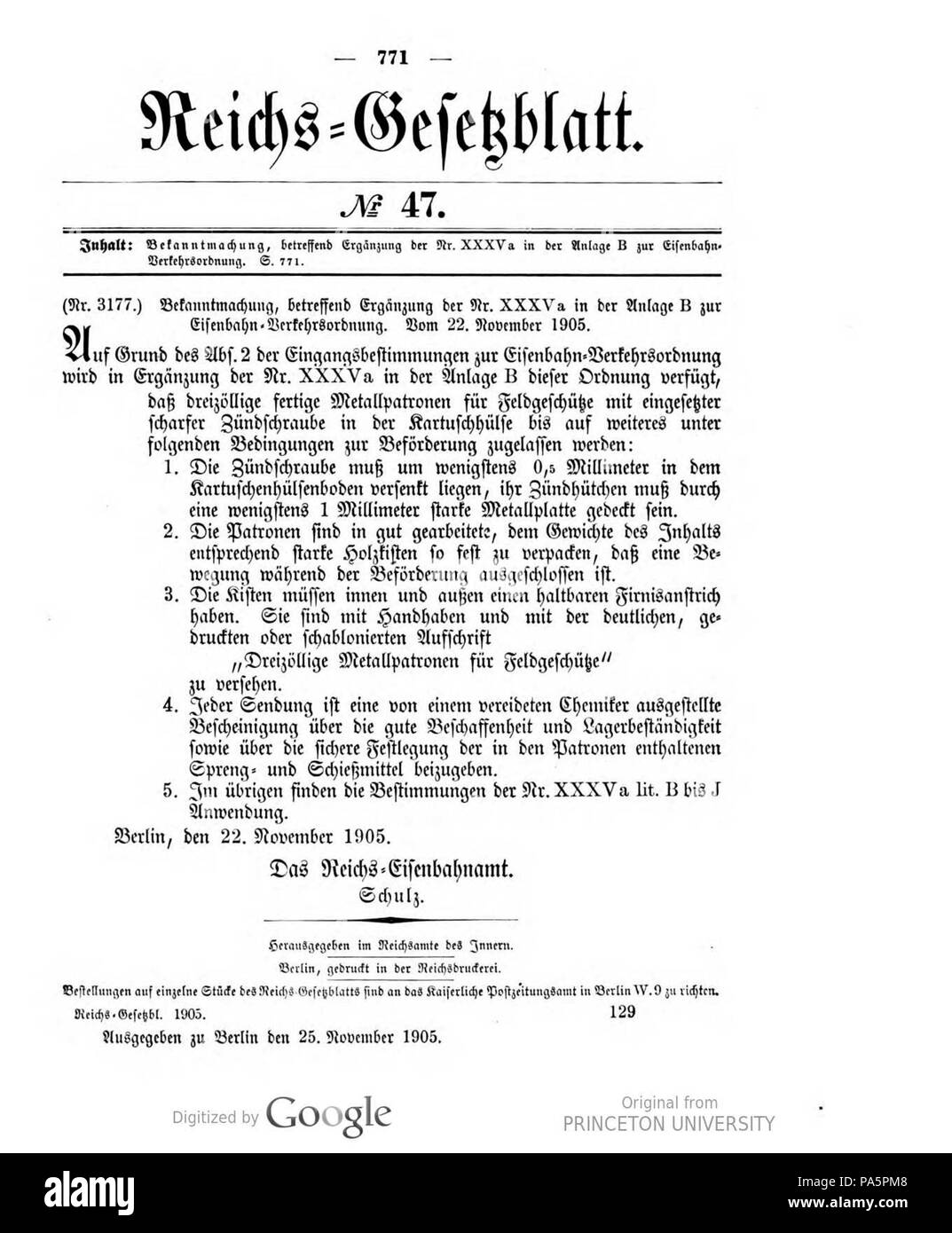 416 Deutsches Reichsgesetzblatt 1905 047 771 Stockfoto