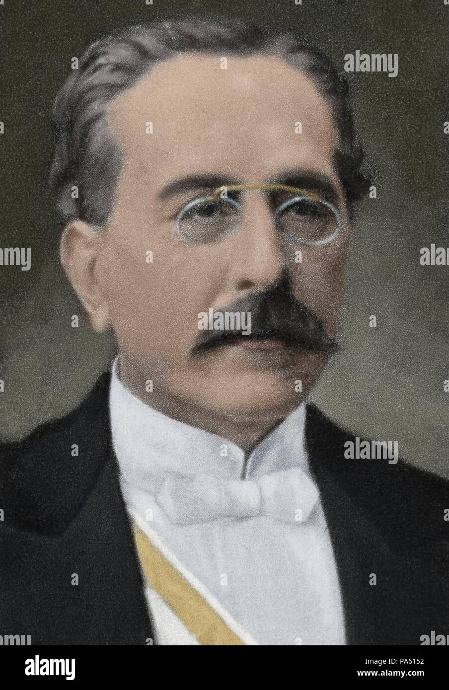 Camilo Fabra und Fontanills (1833-1902). Erste Marquis von Alella. Industrielle, Aristokraten und katalanischer Politiker. Er war stellvertretender, Senator und Bürgermeister von Barcelona 1893. Porträt. Fotografie. Gefärbt. Stockfoto