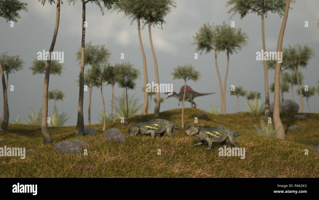 3D-Rendering von lystrosaurus auf grasbewachsenen Gelände Stockfoto