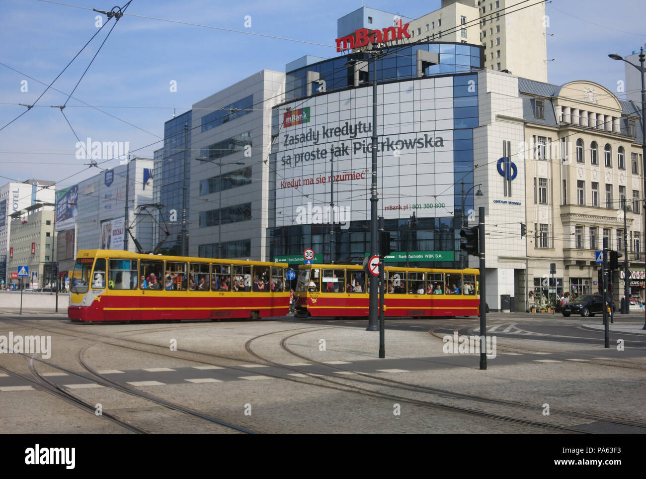 Straßenbahn im Business Viertel, Lodz, Polen Stockfoto