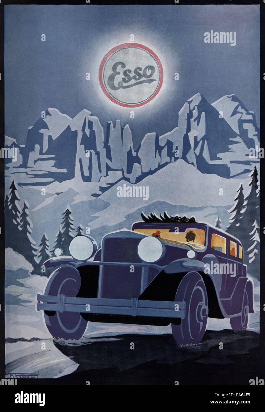 Publicidad de Aceites para de auto & motor Esso. Año 1929. Stockfoto