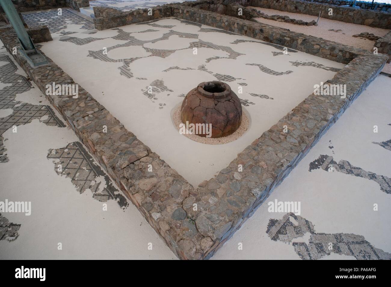 Römischen Mosaiken, 1. Jahrhundert v. Chr., in der römischen Villa von Torre Llauder oder Llauder, Mataró, Barcelona, Katalonien, Spanien. Stockfoto