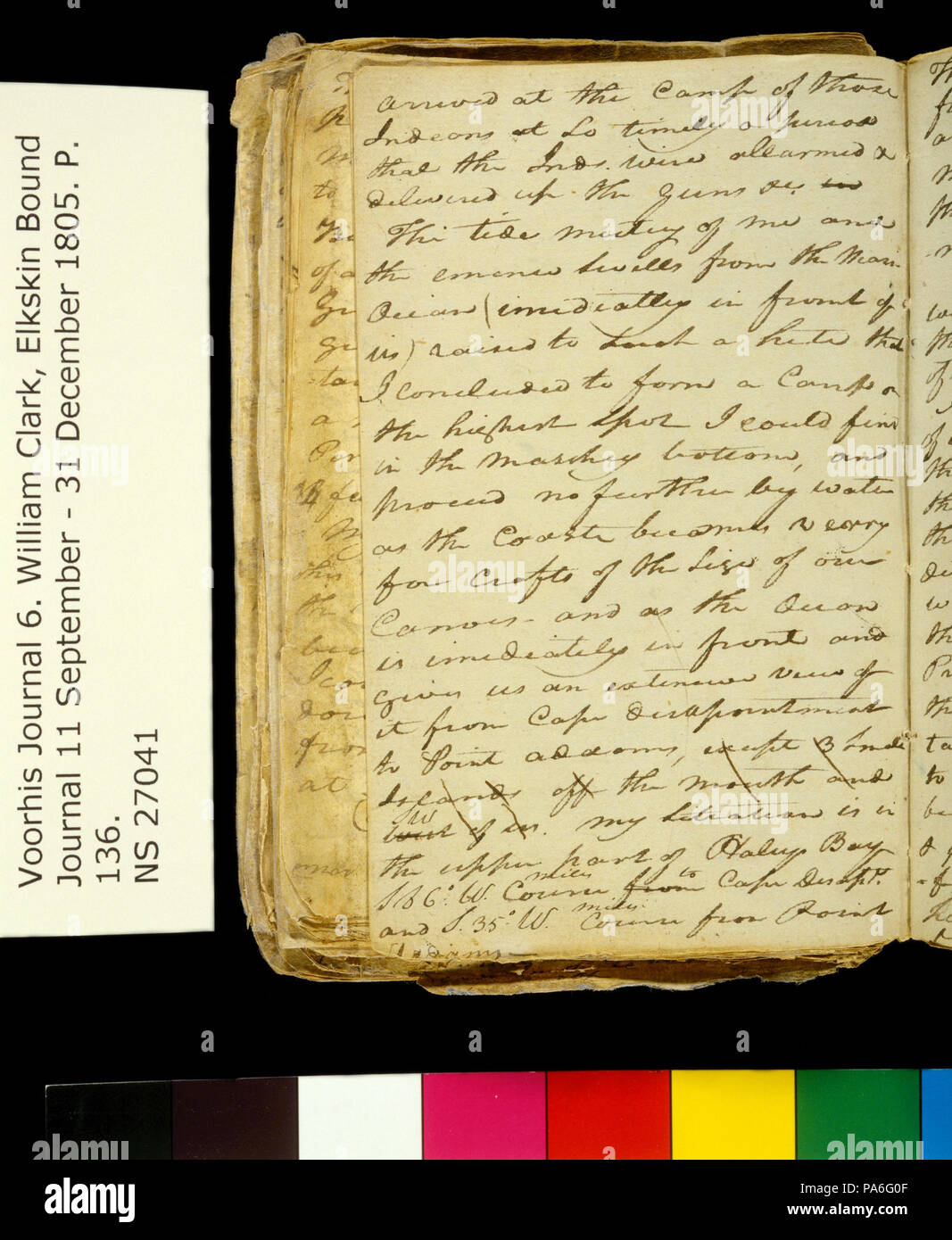 321 Clark Familie Sammlung - Band 6. Elkskin Journal, Seite 136, 15. November 1805 Stockfoto