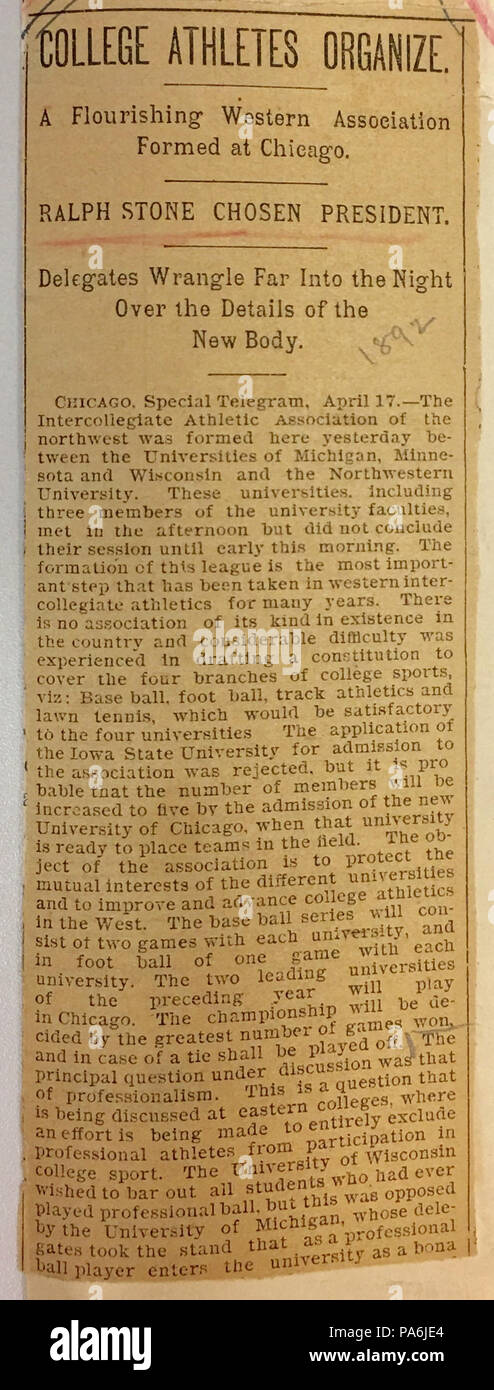 662 Bildung der Intercollegiate Athletic Association Der Nordwesten Stockfoto