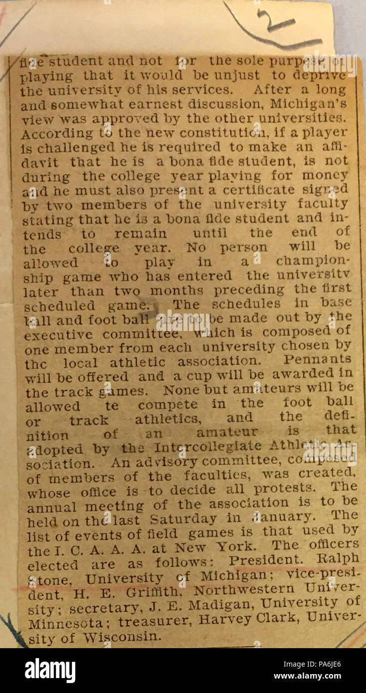 662 Bildung der Intercollegiate Athletic Association der nordwestlichen Teil 2 Stockfoto