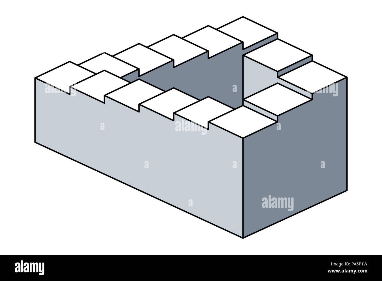 Penrose Treppen, unmöglich, Treppe, optische Täuschung. Auch Penrose Schritte. Unmöglich Objekt. Treppenhaus, bildet eine Endlosschleife. Stockfoto